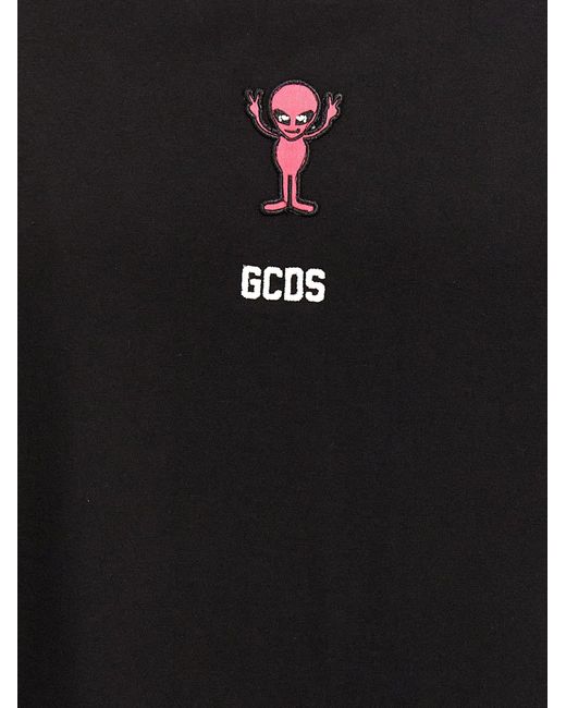 Gcds Black Embroidery T-shirt for men
