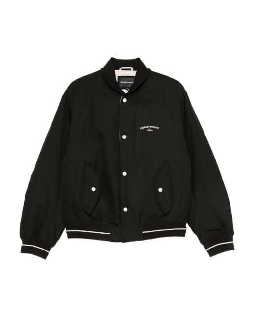 Emporio Armani Black Logo Nylon Bomber Jacket for men
