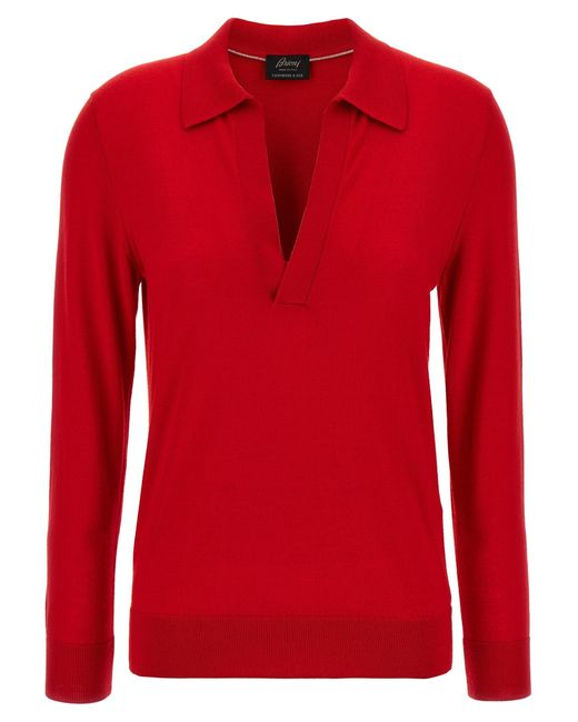 Cashmere And Silk Shirt Polo Rosso-Donna di Brioni in Red