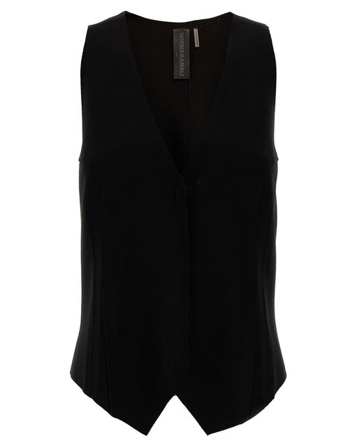 Norma Kamali Black Stretch Fabric Vest Gilet