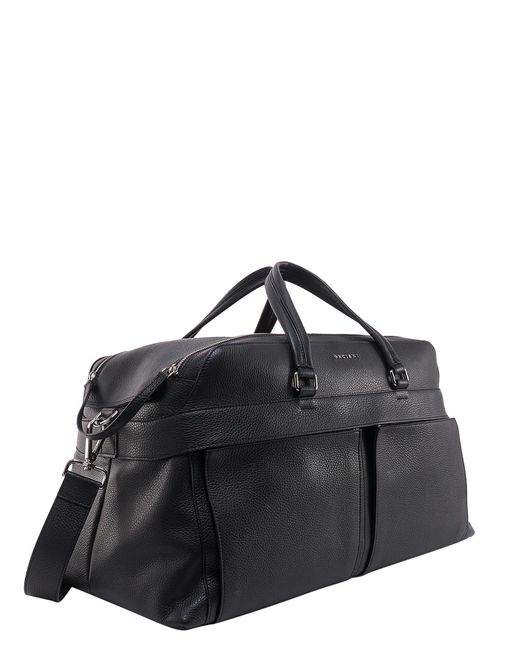 Orciani Black Leather Duffle Bag With Metal Logo Patch for men