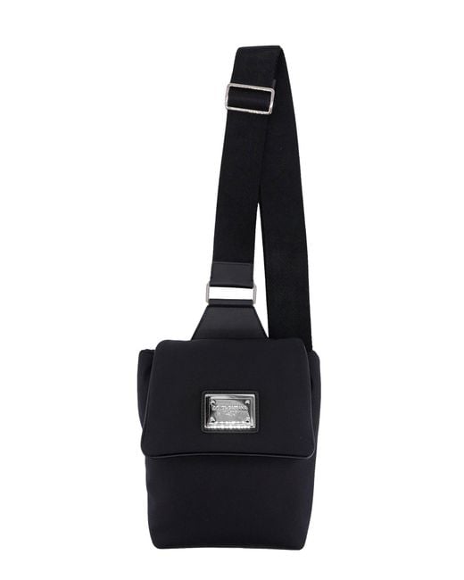 Marsupio in nylon con patch logo frontale di Dolce & Gabbana in Black da Uomo