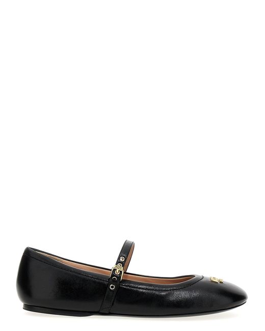 Logo Leather Ballet Flats Flat Shoes Nero di Moschino in Black