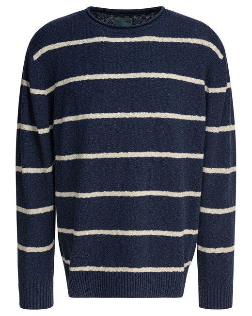 Beams Plus Striped Crewneck Sweater Knitwear Blue for men