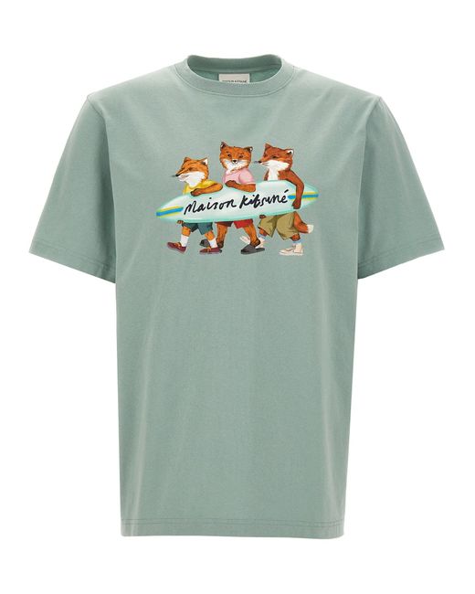 Maison Kitsuné Green 'Surfing Foxes' T-Shirt for men