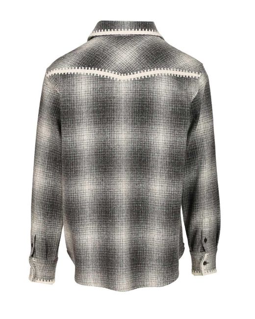 Golden Goose Deluxe Brand Gray Journey M's Over Shirt With Designed Yokes Patch Pockets Check Blend Wool Shirts for men
