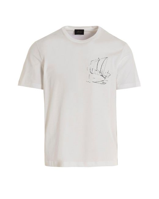 Brioni White Printed T-Shirt for men