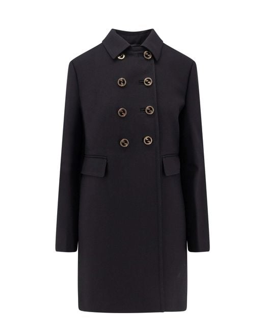 Gucci Blue Double-Breasted Wool Coat With Incrocio Gg Tondo Metal Buttons