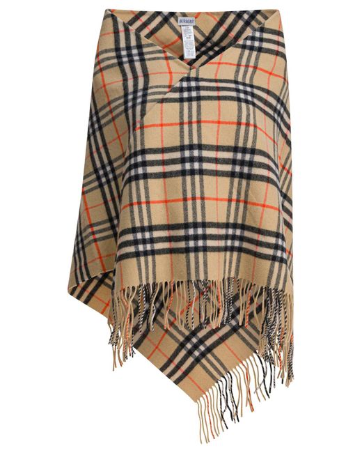 Burberry Natural "Check" Wool And Cashmere Cape
