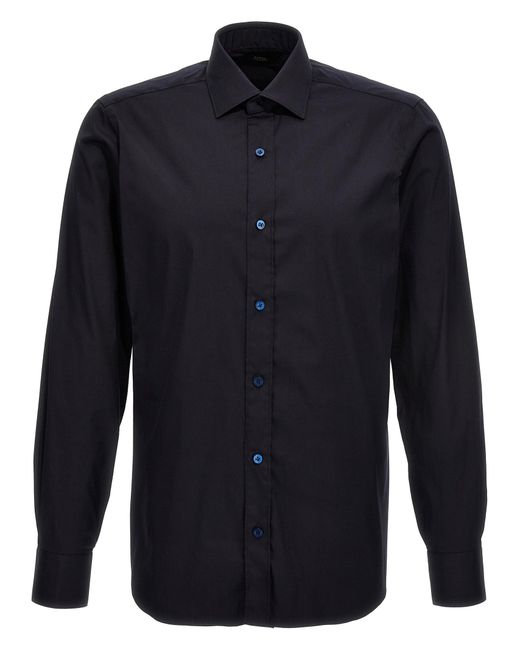 Barba Napoli Blue Stretch Poplin Shirt Shirt, Blouse for men