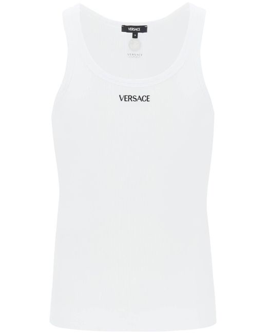 Versace White "Intimate Tank Top With Embroidered for men