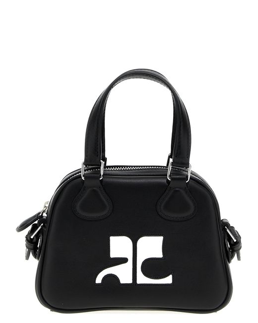 Courreges Black Mini Leather Bowling Bag Hand Bags