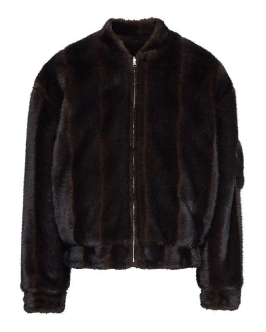 MM6 by Maison Martin Margiela Black Faux Fur Zip-Front Bomber Jacket for men