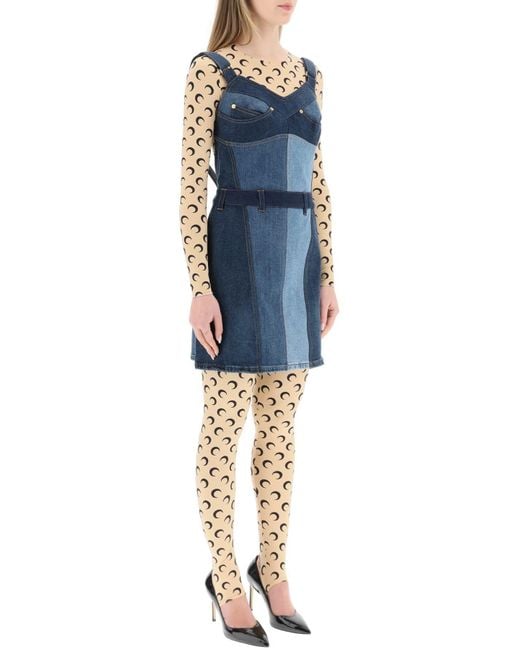 MARINE SERRE Blue Patchwork Denim Mini Dress