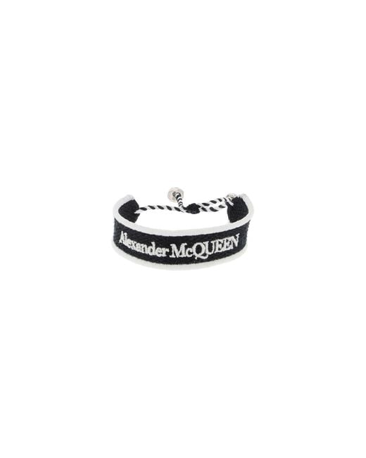 Alexander McQueen Black Embroidered Logo Bracelet for men