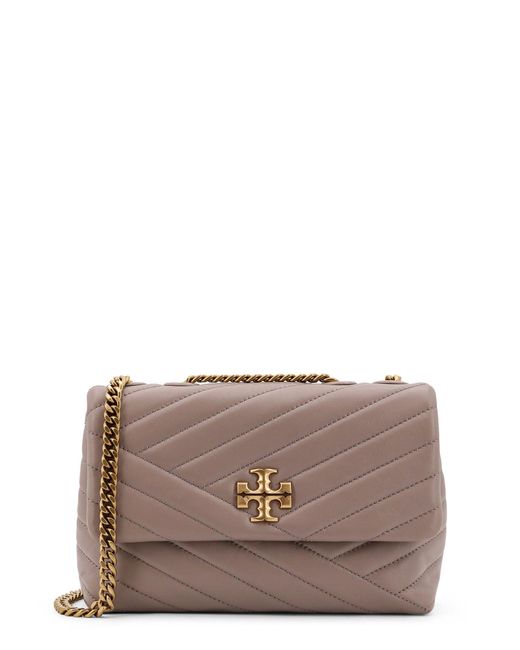 Borsa a tracolla in pelle matelassé con logo frontale di Tory Burch in Brown