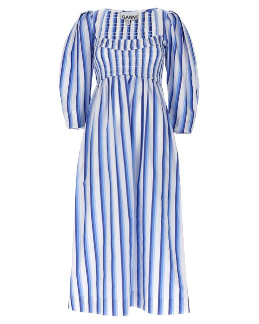 Striped Smock Stitch Dress Abiti Multicolor di Ganni in Blue