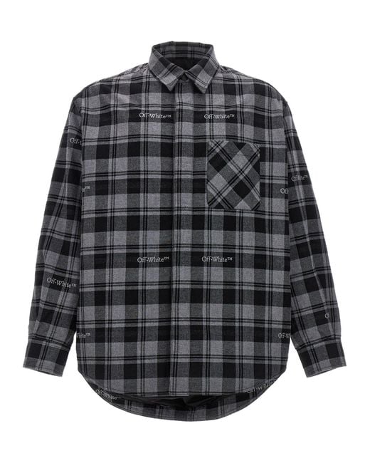 Off-White c/o Virgil Abloh Gray Check Flannel Padded Casual Jackets, Parka for men