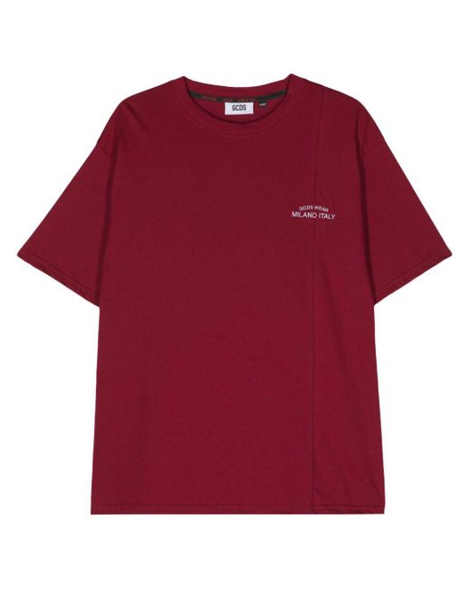 T-shirt in cotone con logo ricamato di Gcds in Red da Uomo