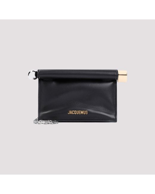 Jacquemus Black Mini Leather Folded Handbag With Magnetic Closure