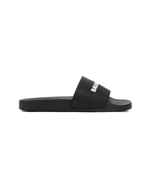 Balenciaga Black Pool Slide Logo Shoes for men