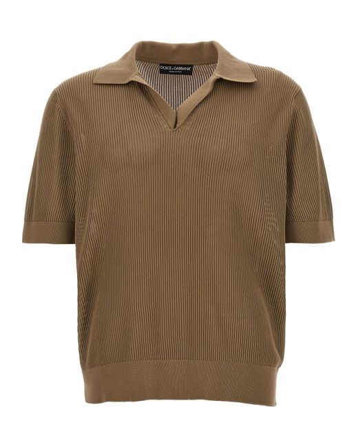 Dolce & Gabbana Brown Knitted Polo Shirt for men