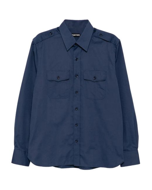 Camicia Stile Militare-Uomo di Tom Ford in Blue da Uomo