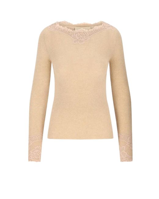 Valentino White Cashmere Sweater With Lace Inserts