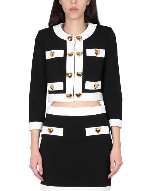 Moschino Black Heart Buttons Crepe Jacket