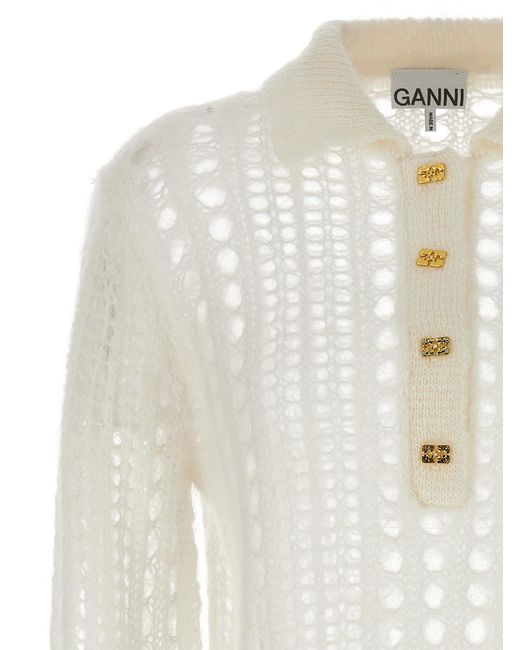 Logo Button Sweater Maglioni Bianco di Ganni in White