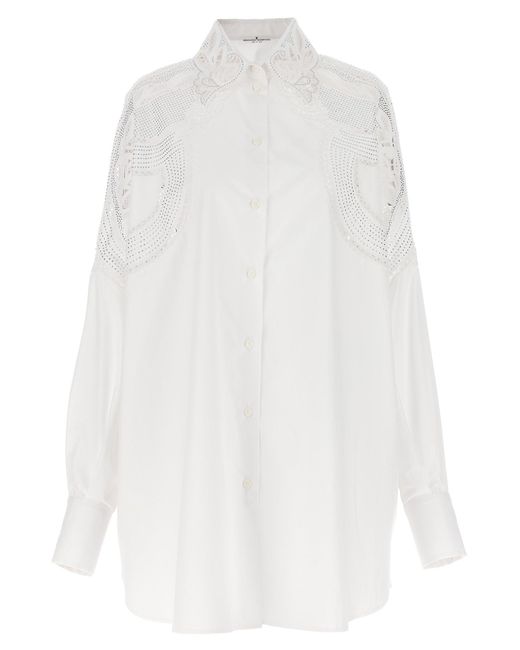 Ermanno Scervino White Rhinestone Embroidery Shirt