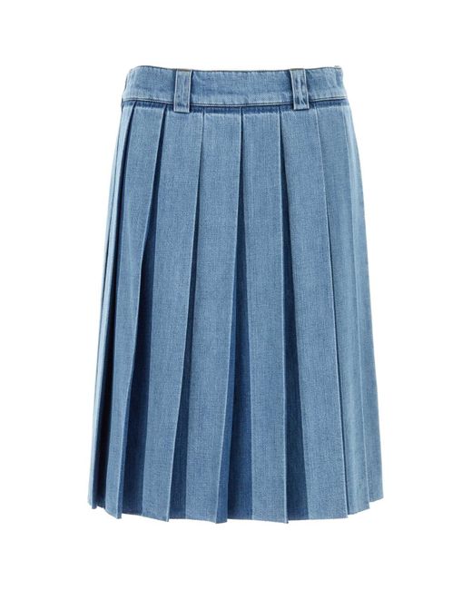 Miu Miu Blue Denim Pleated Skirt