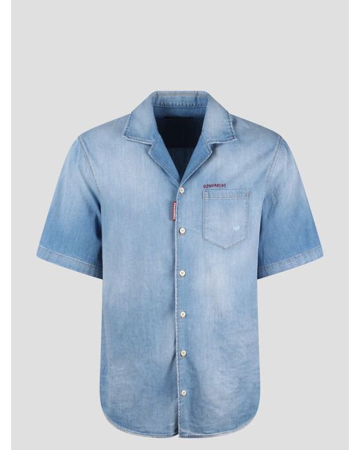 DSquared² Blue Notch Bowling Shirt for men