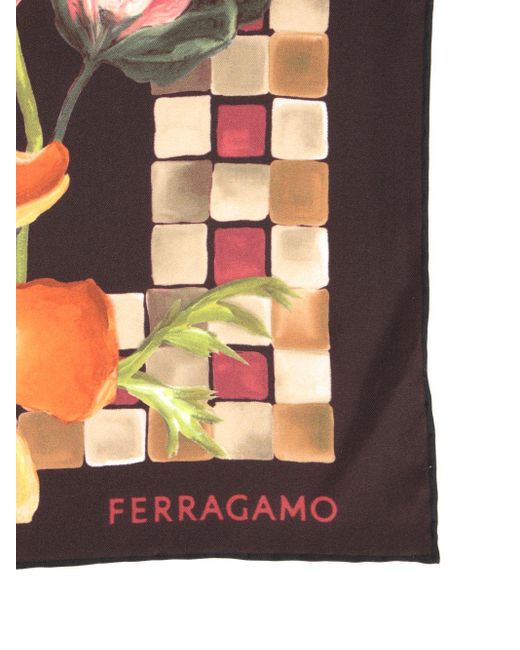 Ferragamo Orange Flowers Print Silk Scarf