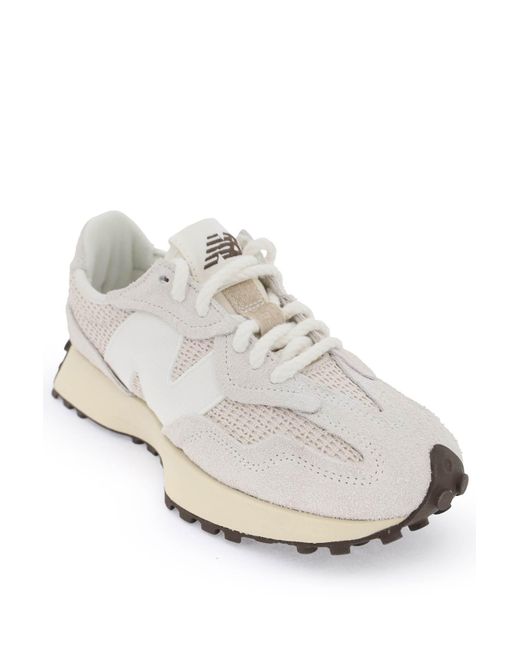 New Balance White Suede And Rope 327 Sneakers In Leather