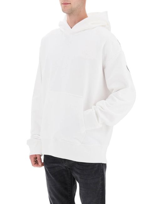 DIESEL White Macs-Hood-Megoval Hoodie With Logo Embroidery for men