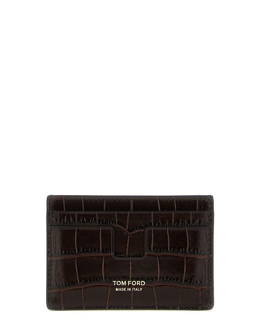 Croc Print Card Holder Portafogli Marrone di Tom Ford in Black da Uomo