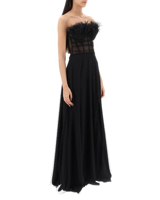 19:13 Dresscode Black Long Bustier Dress With Feather Trim