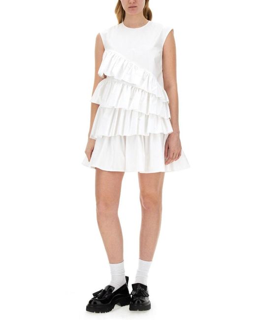 MSGM White Mini Dress With Ruffles