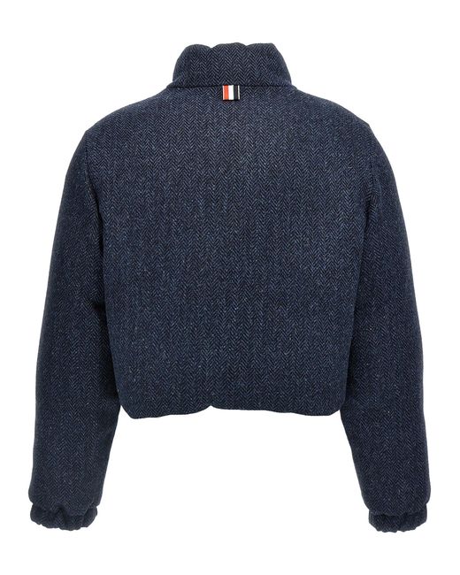 Thom Browne Blue Herringbone Harris Tweed' Reversible Down Jacket