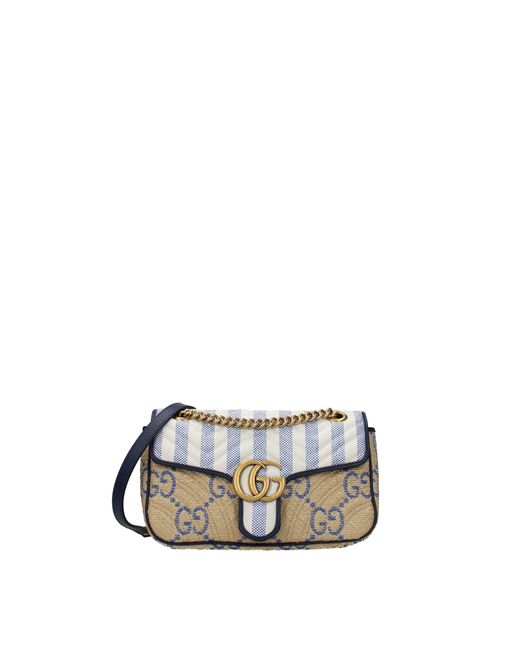 Gucci Natural Crossbody Bag Marmont Raffia Blue