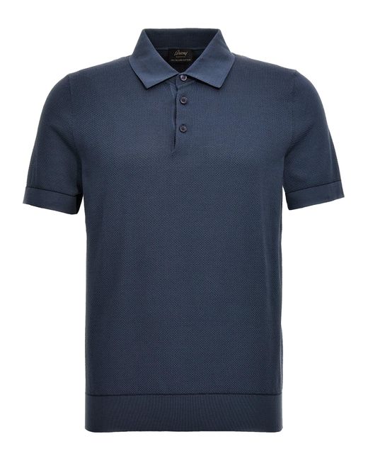 Textured Shirt Polo Blu di Brioni in Blue da Uomo