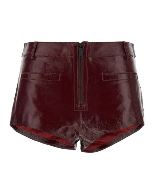 Self-Portrait Red Craqué Leather Shorts