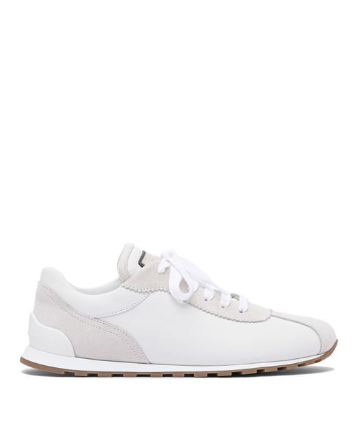 Brunello Cucinelli White Suede And Calf Leather "Runners" Sneaker With Jewel