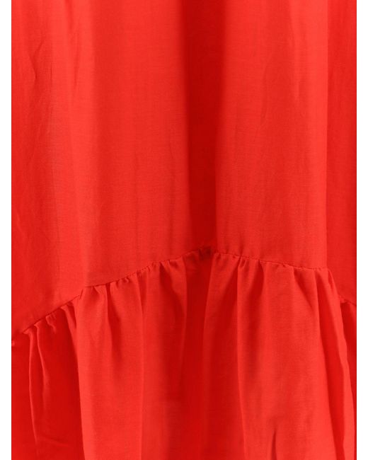 Semicouture Red Cotton And Silk Long Dress