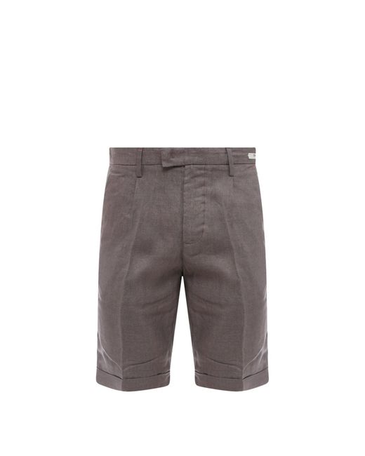 NUGNES 1920 Gray Linen Bermuda Shorts With Logoed Label for men