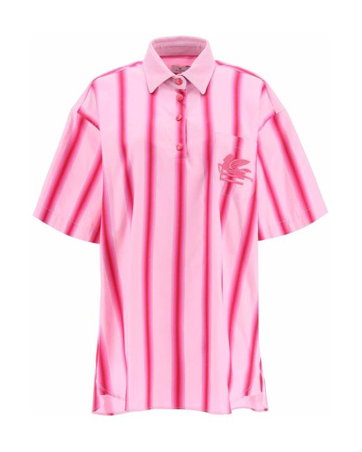 Etro Pink Striped Mini Shirt Dress