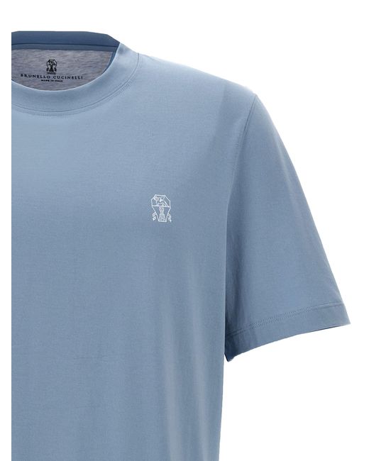 Brunello Cucinelli Blue Logo Print T-Shirt for men