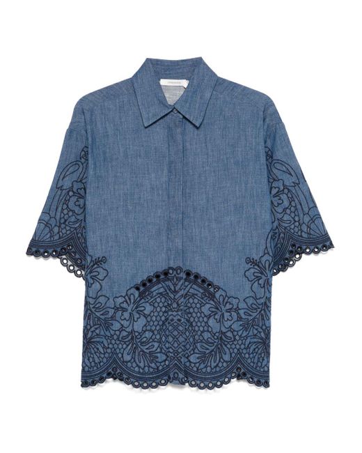 Zimmermann Blue Coco Embroidered Denim Shirt