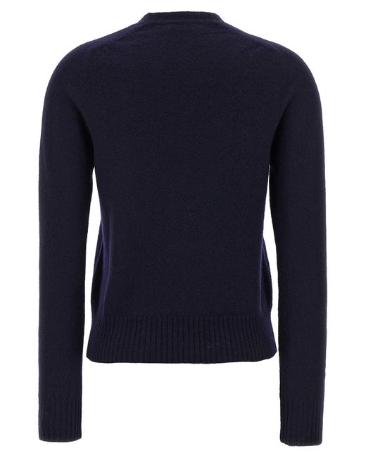 Jil Sander Blue Crewneck Wool Sweater With Cuffed Sleeves